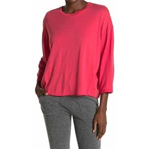 SUNDRY Women's Crewneck Boxy Knit T-Shirt Top 3/4 Sleeve Hot Pink Size 1